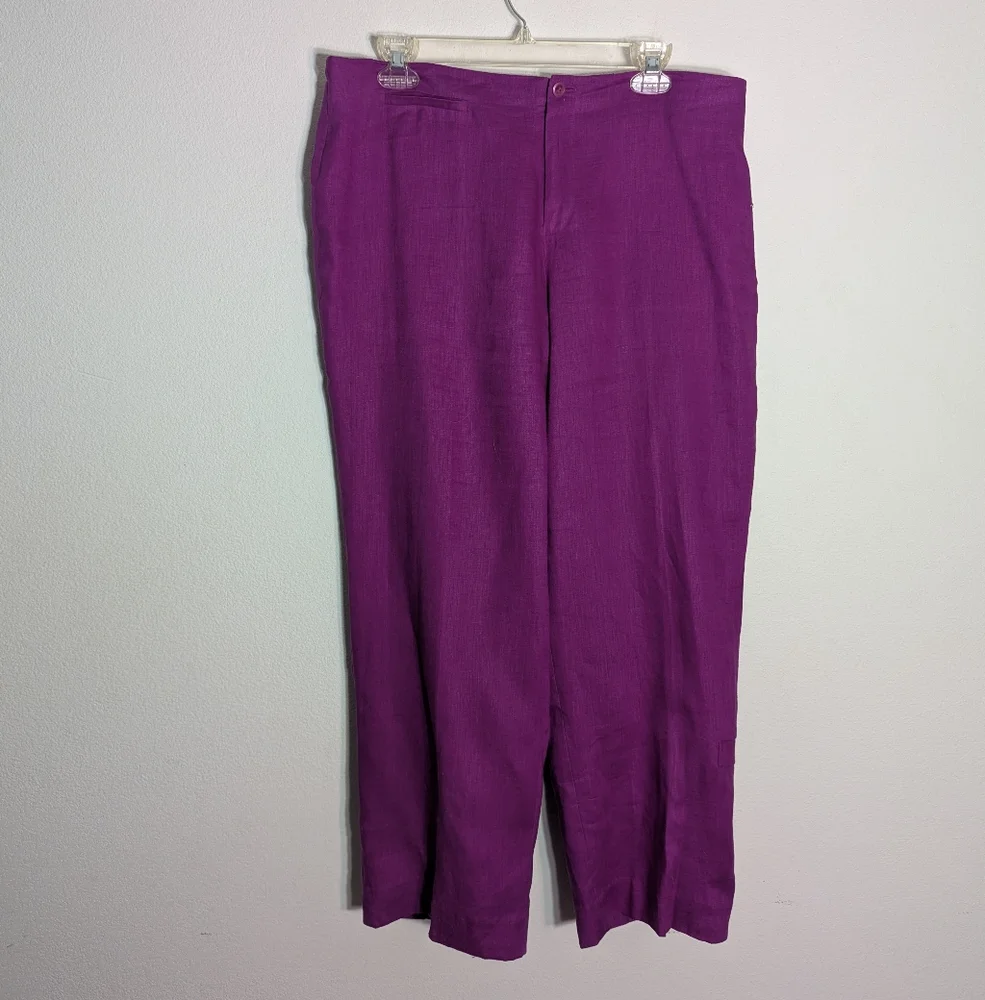 Nygard Womens Capri Top Set 100% Linen Fushia Pink Summer Beachy Plus‎ Size 14